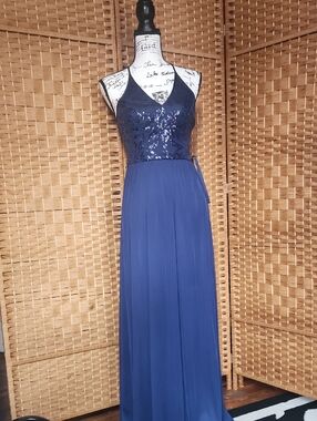 DB STUDIO, Navy Sequined Halter Long, Prom, Wedding, Graduation, or Evening Gown